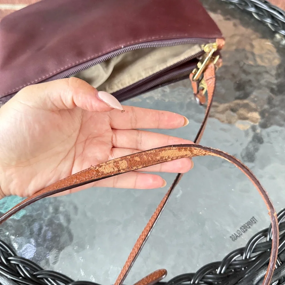 Lauren Ralph Lauren Burgundy Nylon Double Zip Crossbody Bag Burgundy Brown
